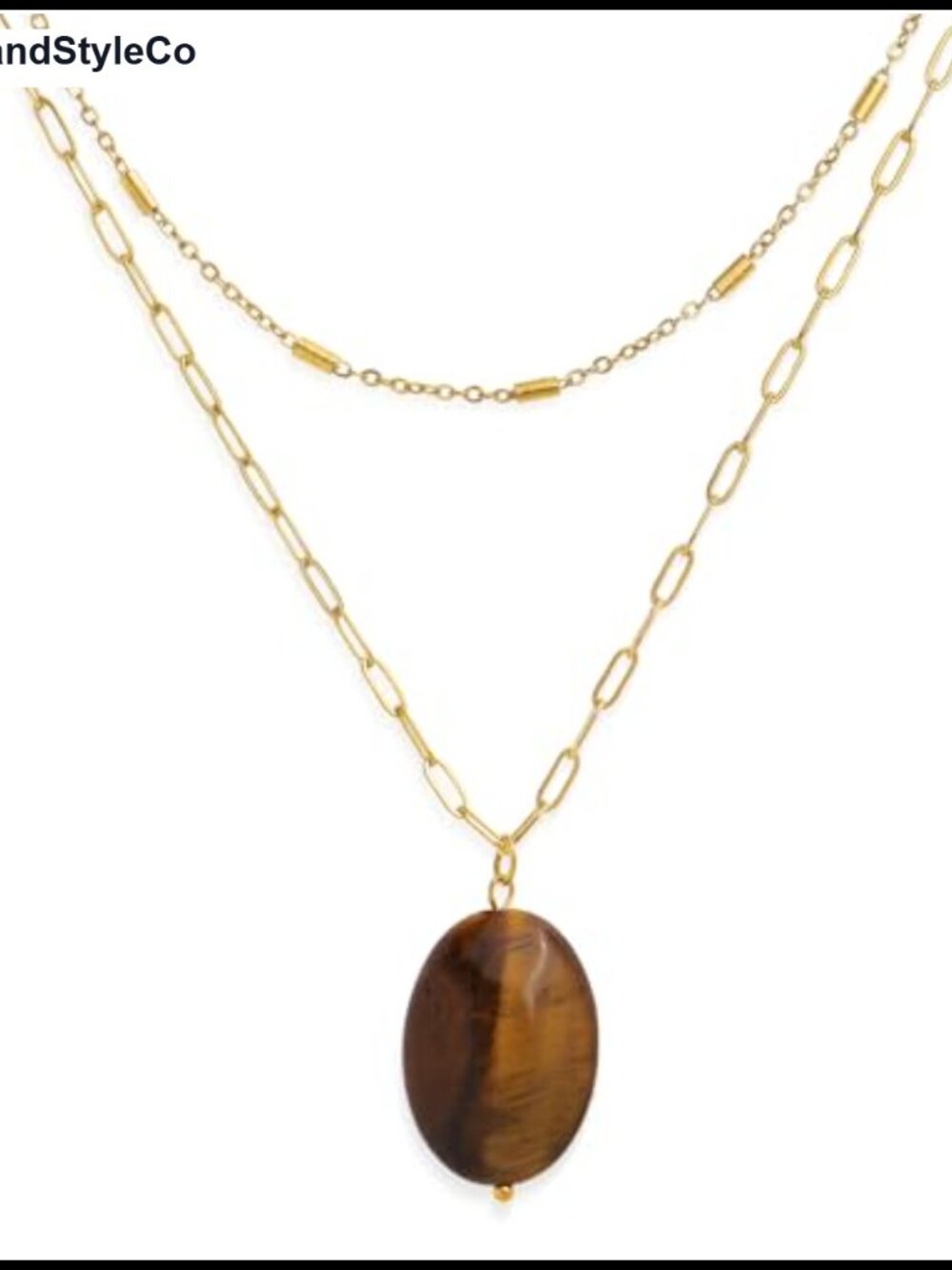 Gold Plated Layered Tiger Eye Pendant Necklace Women Chain Choker
